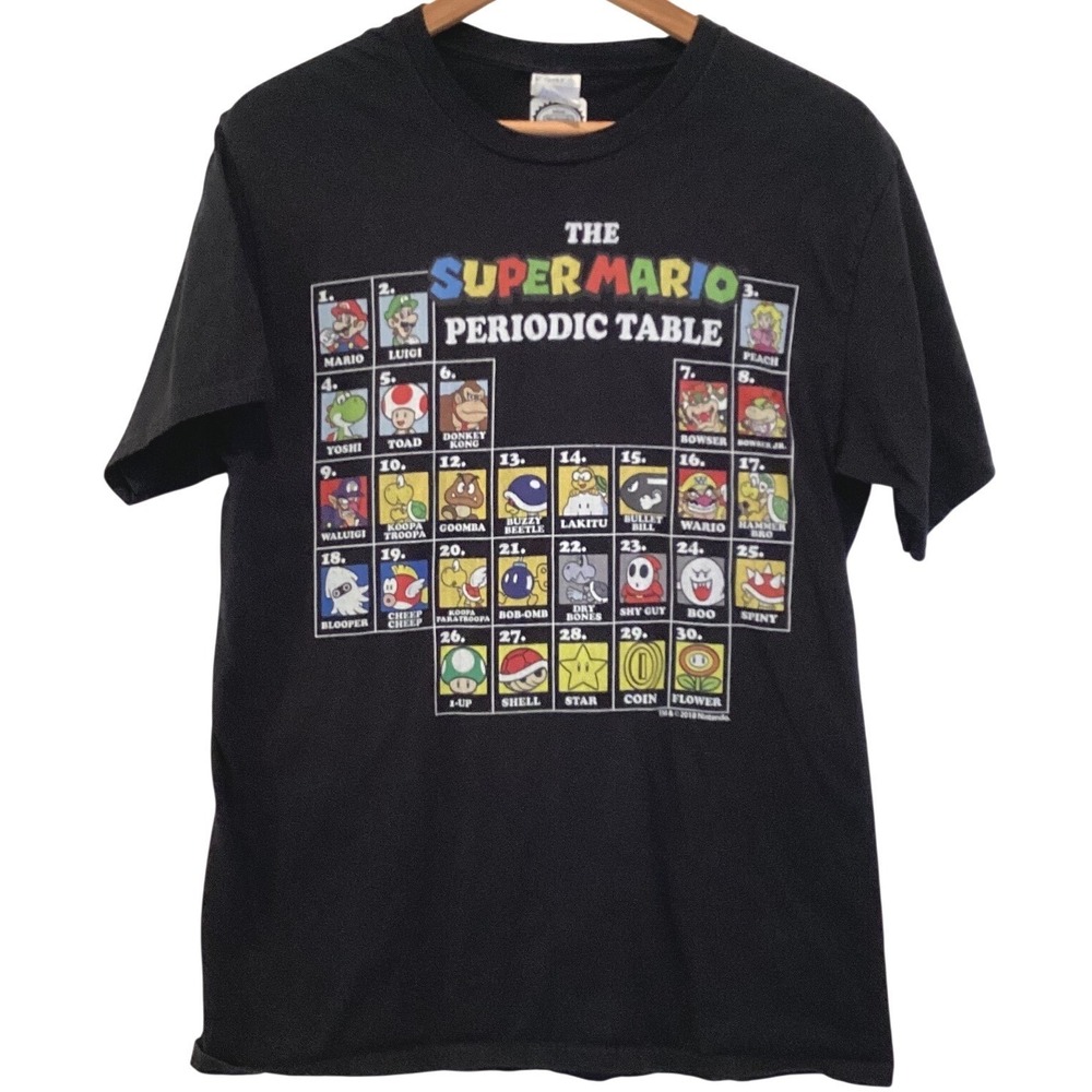 Periodic Table Nintendo Super Mario Characters T-Shirt‎ Mens Black  - Medium